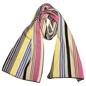 Missoni Vibrant Striped Scarf in Pink, Yellow, Brown, Gold, Blue & Mint